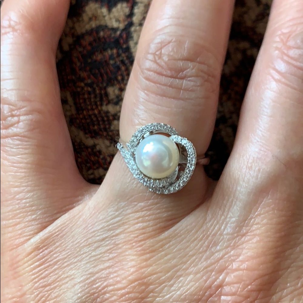 New 7.5mm Round Pearl Engagement Ring